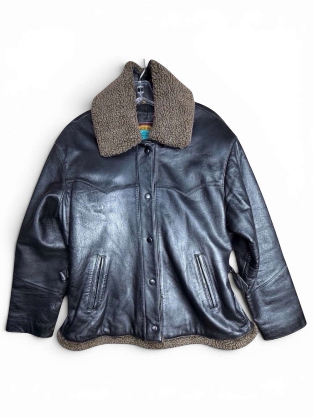 Vintage 1990s Pioneer Wear Leather Bomber Jacket Removeable Collar